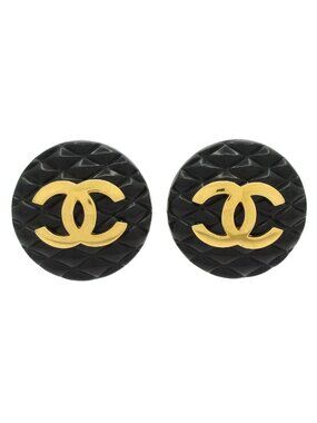 Chanel Earrings 205 Black Gold CC Logo